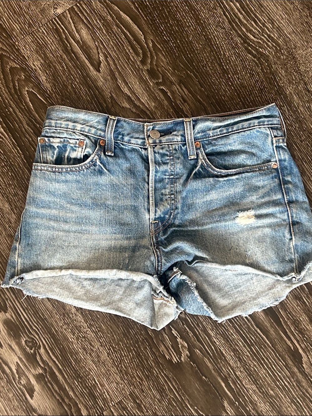 Women’s Levi's Strauss Blue Distressed button fly Denim Cutoff Shorts size 28